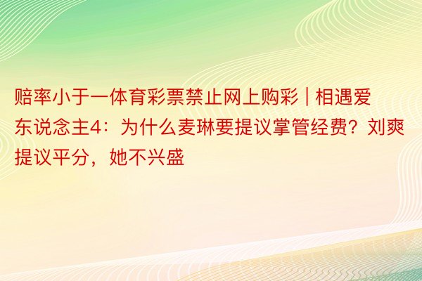 赔率小于一体育彩票禁止网上购彩 | 相遇爱东说念主4：为什么麦琳要提议掌管经费？刘爽提议平分，她不兴盛